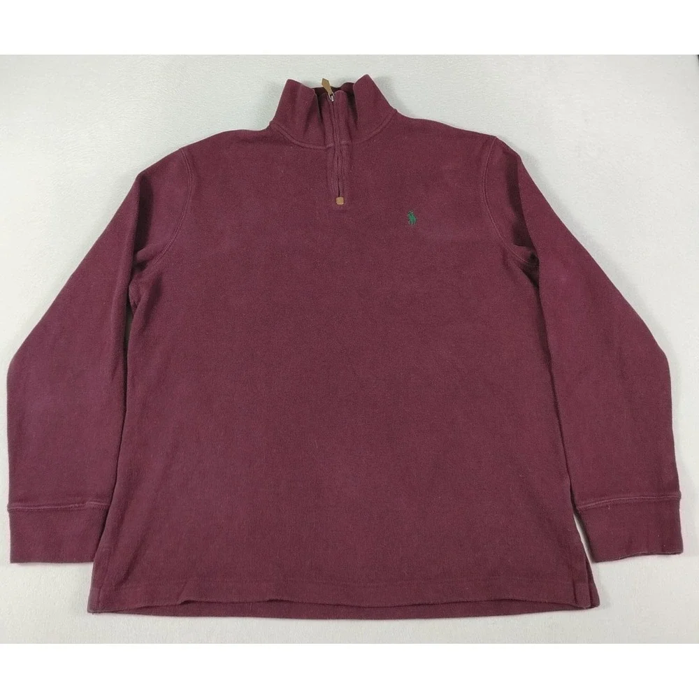 Vintage Polo Ralph Lauren Sweater Mens Large Red 1/4 Zip Mock Neck Cotton‎ Pony